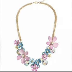 Betsey Johnson Pink and Blue Floral Necklace with Gold Chain